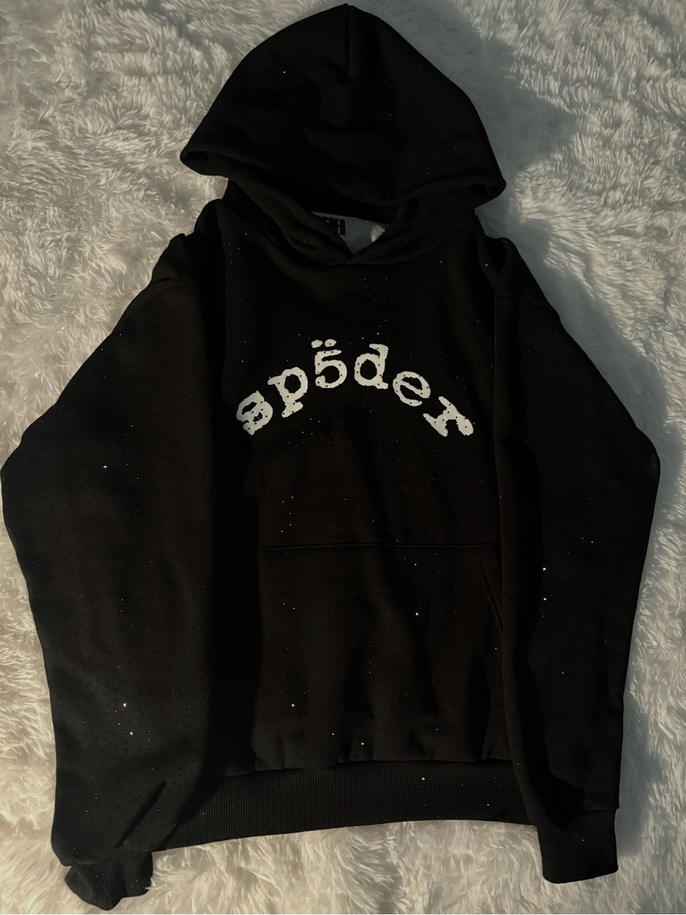 Authentic Black Hoodie Sweatshirt with White 'sp5der' Logo